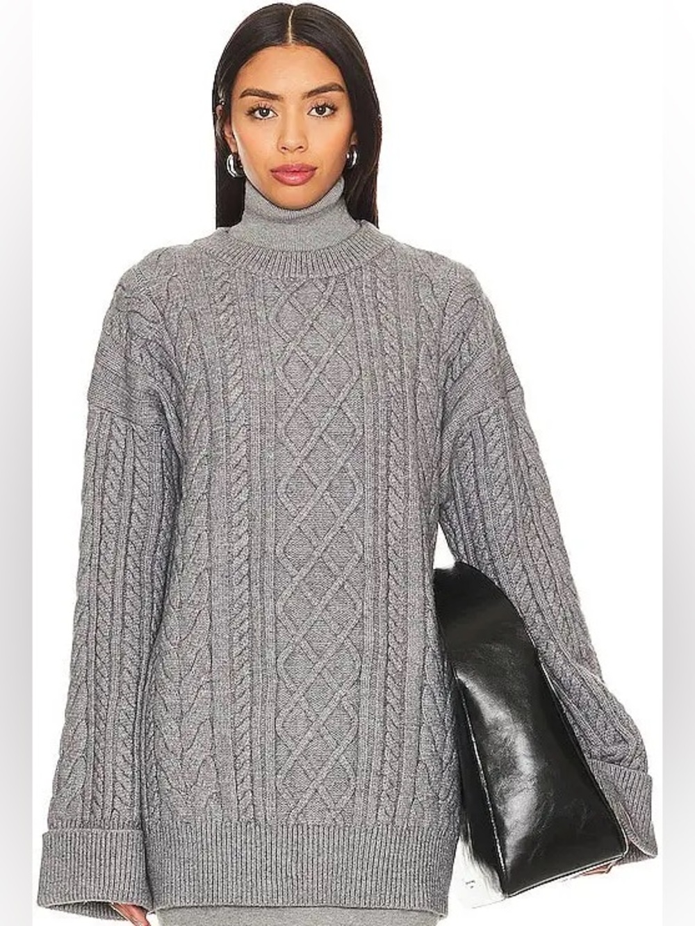 Cozy Cable-Knit Turtleneck Sweater - Gray